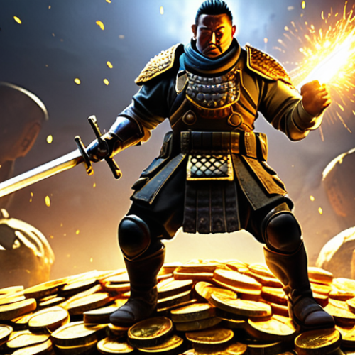 Home 4 **
A triumphant "Tang Tang Commandos" character, powerfully armed and armored, standing atop a pile of gold coins amidst a battlefield. The character is surrounded by glowing weapon upgrade icons and skill enhancement effects. The overall tone is one of victory and strategic investment.
**